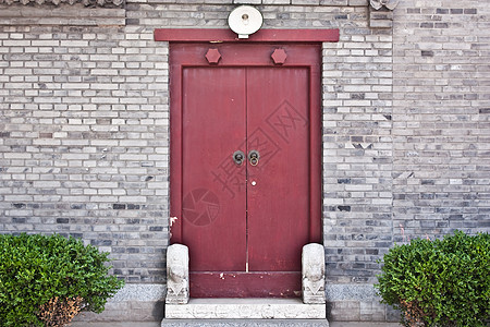 红门入口安全红色狮子皇家房子木头寺庙文化胡同高清图片