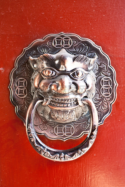 红门木头安全文化入口红色狮子胡同旅行房子皇家图片