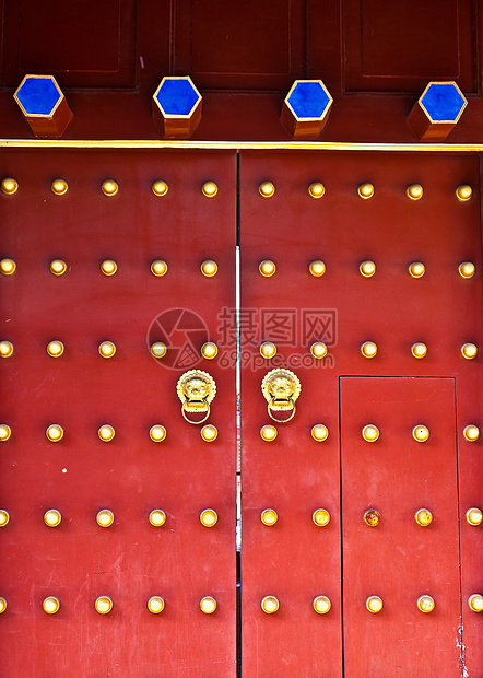 红门皇家狮子旅行木头红色房子城市寺庙胡同入口图片