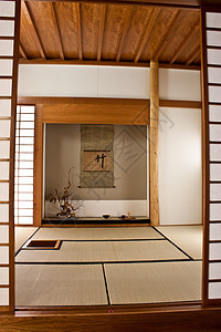 日式会议室庆典文化窗户建筑禅园盆栽商事木头房子地面图片