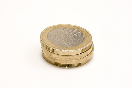 一个欧元硬币圆圈对象白色宏观金属财务货币家庭图片