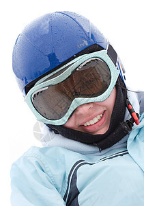 滑雪者乐趣眼镜娱乐女性休闲女士蓝色头盔运动女孩图片