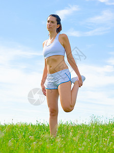 女运动员蓝色女士运动女孩活力慢跑者训练赛跑者福利公园图片