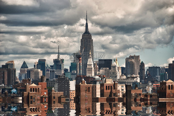 纽约市反射的天窗大楼办公室日落蓝色工作反思游客商业帝国中心全景图片