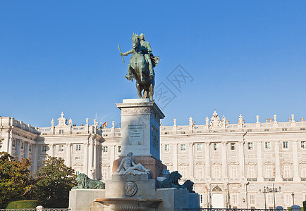 马德里东马德里广场 费利佩四世的雕像广场纪念碑天空国王吸引力观光旅行首都正方形旅游图片
