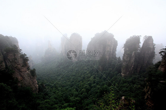 中国国家森林公园     张贾吉世界岩石国家风景森林树木公吨公园多云柱子图片