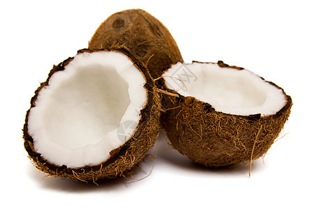 在白色背景上孤立的椰子情调纤维食物宏观可可坚果热带水果创造力异国图片