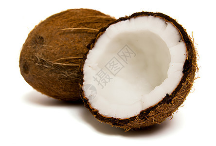 在白色背景上孤立的椰子纤维阴影宏观食物创造力美食异国坚果水果热带图片