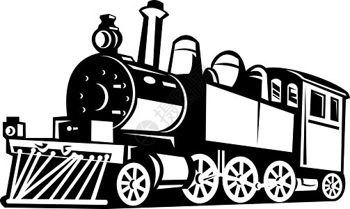古老的蒸汽火车机车插图旅行运输货运引擎黑与白曲目铁路图片