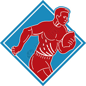 橄榄球运动员与球一起跑男性腰部足球游戏艺术品卡通片插图运动分数跑步图片