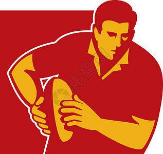 橄榄球运动员与球一起跑腰部艺术品跑步卡通片运动游戏男性分数男人玩家图片