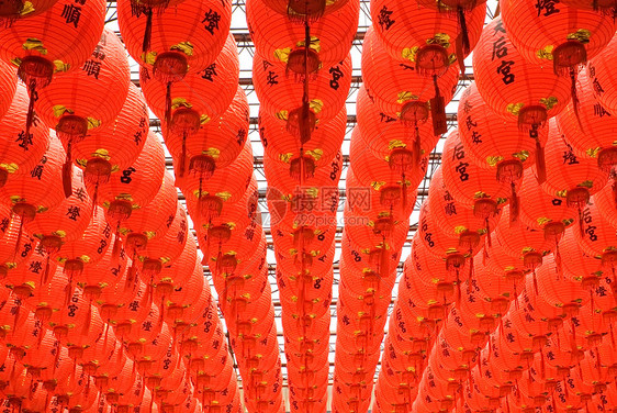 红色 红色和美丽的中国灯笼精神传统书法艺术文化宗教纪念碑建筑古董装饰品图片