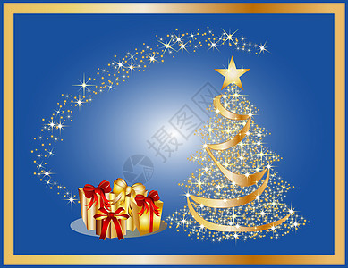 金色圣诞树玩具庆典火花展示墙纸金子星星丝带装饰品图片