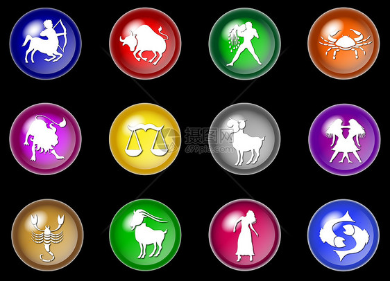 12个多彩的zodiac网络按钮圆圈互联网癌症八字图片