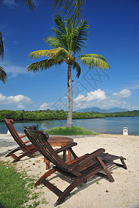 热带热带天堂场景座位旅游地平线支撑天空椅子海滩海岸蓝色图片