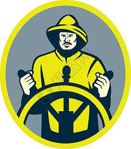 船长驾驶轮或船舵的渔民舰长图片