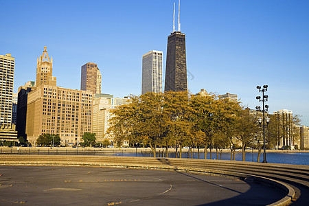 芝加哥秋天摩天大楼风光全景市中心水平景观城市天际城市生活办公楼图片