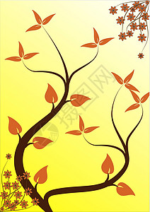 抽象的黄花板设计金子藤蔓柠檬树叶插图卷须黄色黑色叶子图片
