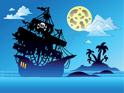 海盗船与岛屿的轮光图片