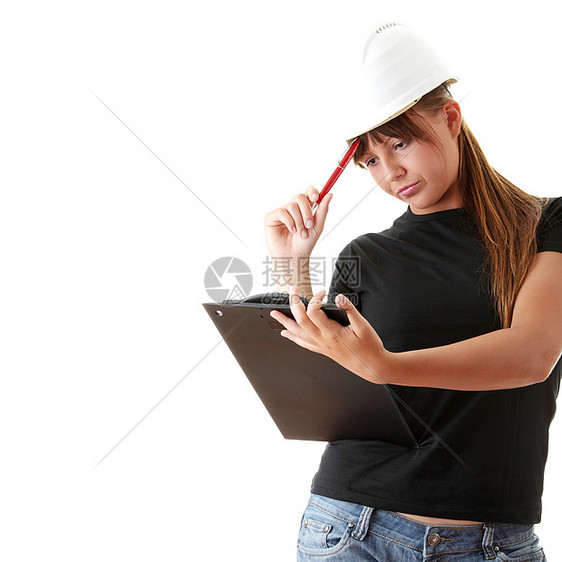 孤立的女建筑师职业建造就业工程师头盔顾问承包商女士女性建设者图片