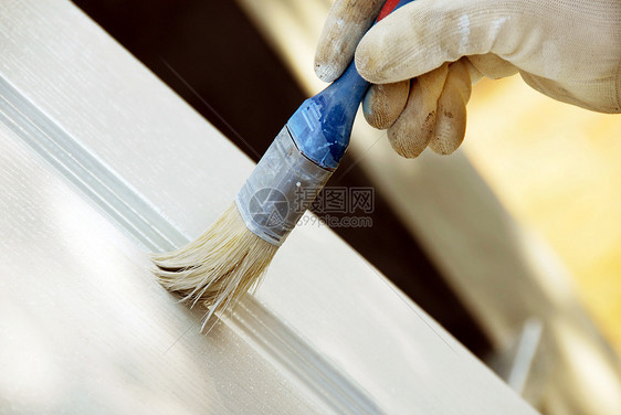 木制门油漆木头刷子手套工作手指蓝色染色染料治疗家务图片