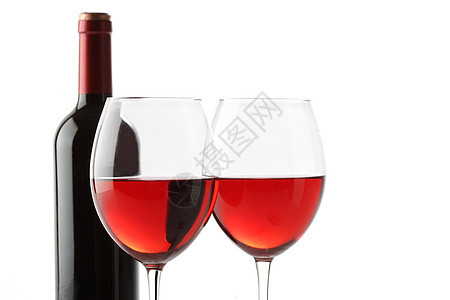 两杯红酒和一瓶酒液体红色瓶子品酒香味庆典饮料酒杯水晶玻璃图片