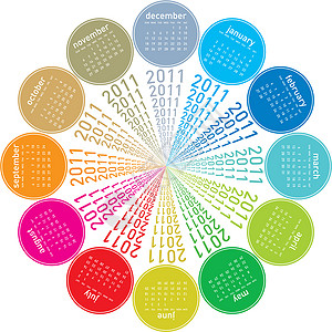 2011年多彩的日历几个月约会日记议程程序圆形时间旋转规划师插图图片