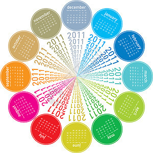 2011年多彩的日历几个月约会日记议程程序圆形时间旋转规划师插图图片