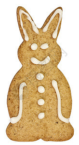带有剪切路径的姜饼饼干棕色野兔装饰兔子剪裁白色动物小路玻璃图片