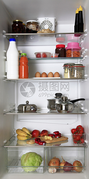 冰箱冻结食物塑料蔬菜瓶子洋葱器具黄油平底锅饮食图片