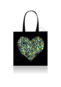 购物袋设计 花花心形红色装饰空白蓝色插图购物包装黑色零售绘画图片