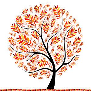 美丽的秋树 你设计卡通片植物插图黄色环境橙子圆圈树叶叶子损失图片