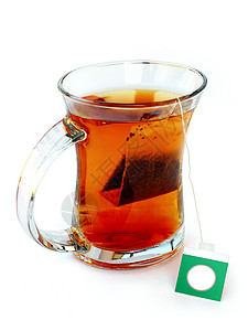 茶叶标签一杯茶厨具输液细绳英语饮料玻璃早餐杯子白色标签背景