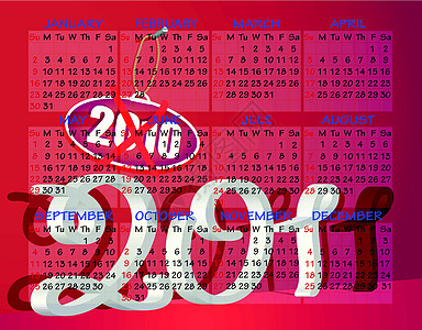 2011年红色日历规划师蓝色插图季节日记时间杂志日程数字议程图片