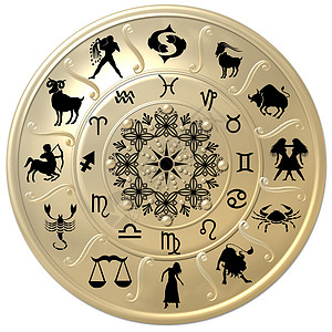 Zodiac 带有符号和符号的磁盘光盘星星预报插图癌症迷信双胞胎八字白色图片