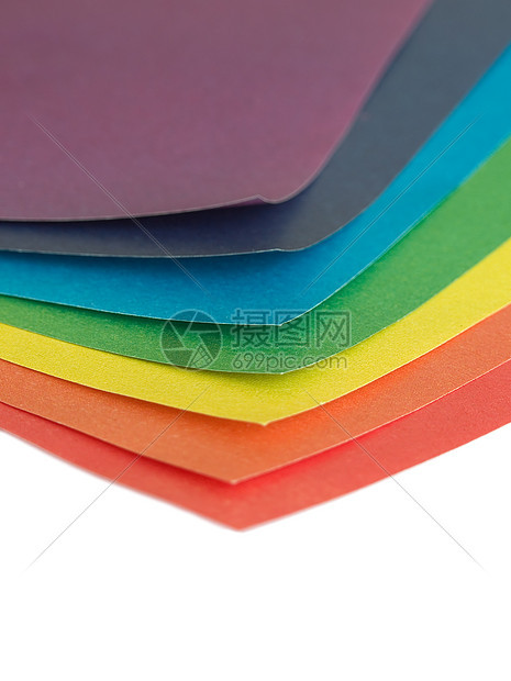 白色背景上孤立的彩色纸面列表的详细信息宏观彩虹线条艺术光谱颜料花丝饱和调色板创造力图片