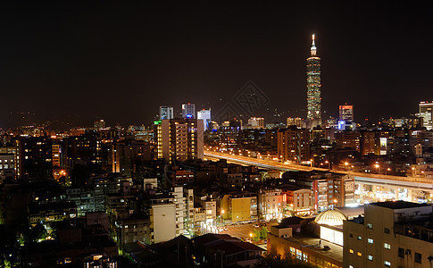 台北市城夜景戏剧性交通市中心城市公寓天空场景蓝色景观天际图片