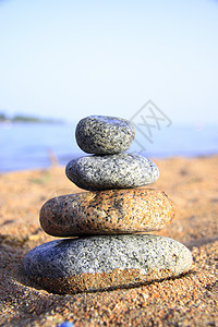 岸边的石头场景平衡闲暇金字塔岩石文化蓝色协议治疗卵石图片