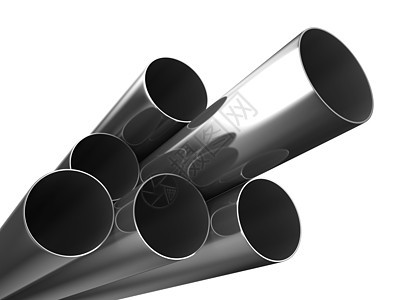 白色背景上的金属管道 孤立的 3D 图像圆柱工业合金商品技术工程管子黑色反射圆圈图片