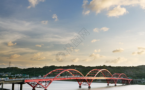 蓝色天空桥的城市景象蓝色景观地标吸引力建造戏剧性建筑学交通场景金属图片