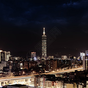 台北市城夜景建筑交通天空景观市中心运输蓝色公寓摩天大楼地标图片