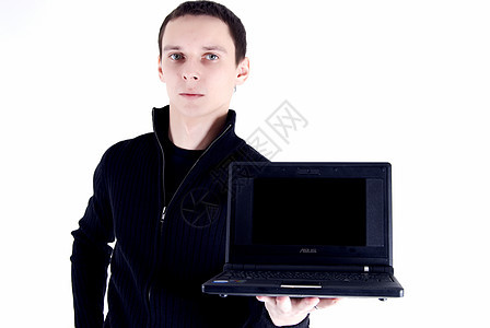 带膝上型电脑的男子男人人士男性屏幕技术笔记本商业销售量生意人黑色图片