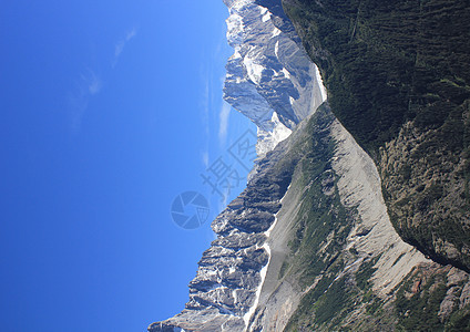 勃朗山森林岩石风景白色顶峰山脉天空冰川树木蓝色图片