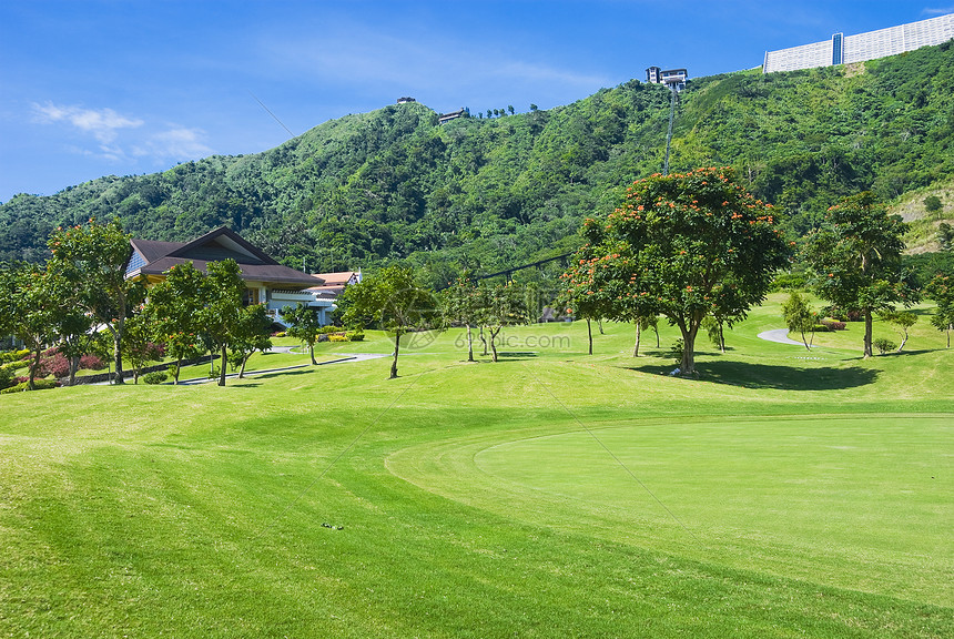 高尔夫 Greens山脉高尔夫球推杆高地树木摄影绿色房屋休闲果岭图片