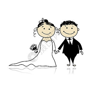 婚礼仪式新娘和新郎一起设计你的设计花束女士漫画女孩裙子女性卡通片夫妻结婚插图图片