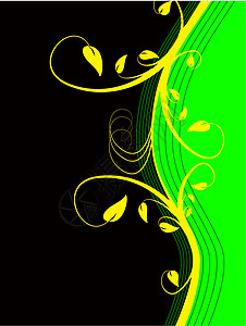 黄色 绿色和黑色的抽象花形背景图片