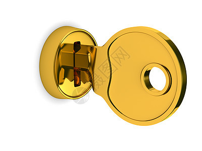 孤立密钥并锁定白色背景 3D 图像秘密安全封锁防御保护金子保障隐私插图闩锁图片