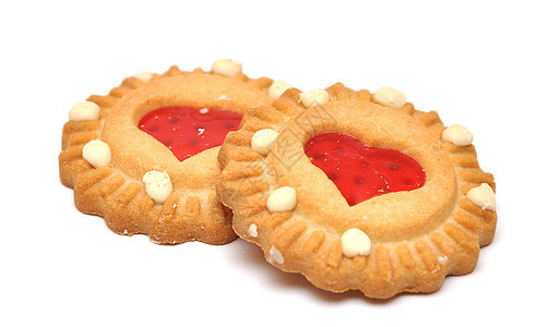 有心形中枢的饼干甜点食物圆形小吃白色红色概念图片