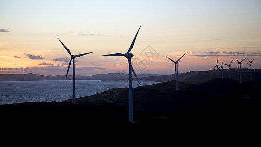 奥尔巴尼风力农场绿色旋转力量涡轮爬坡转子刀刃活力海岸天空图片