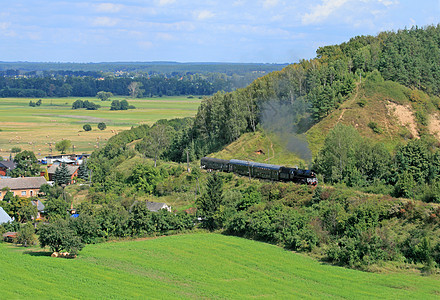 乘蒸汽列车的风景航程机车乡愁旅游车辆历史天线森林爬坡运输图片